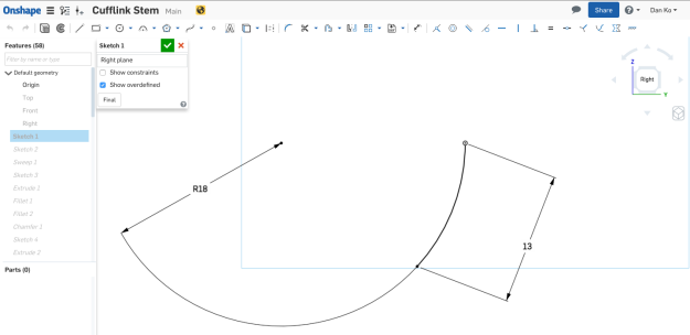 3D printed cufflink tutorial-step 1