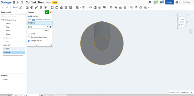 Designing a 3D printed cufflink-step 5